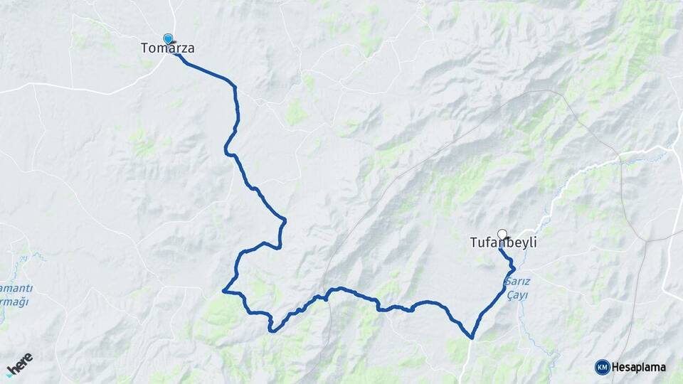 Kayseri Tomarza Tufanbeyli Adana Arası Kaç Km - Yol Haritası