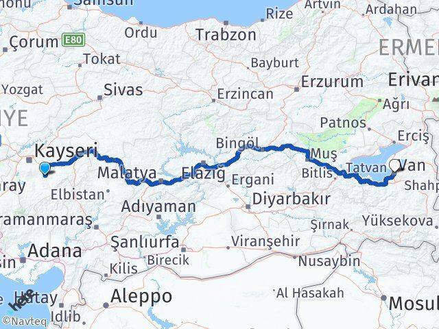 Kayseri Tomarza Van Arası Kaç Km - Yol Haritası