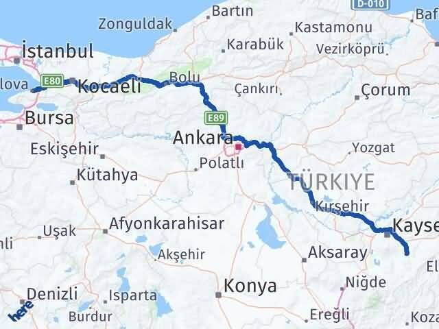 Kayseri Tomarza Yalova Arası Kaç Km - Yol Haritası