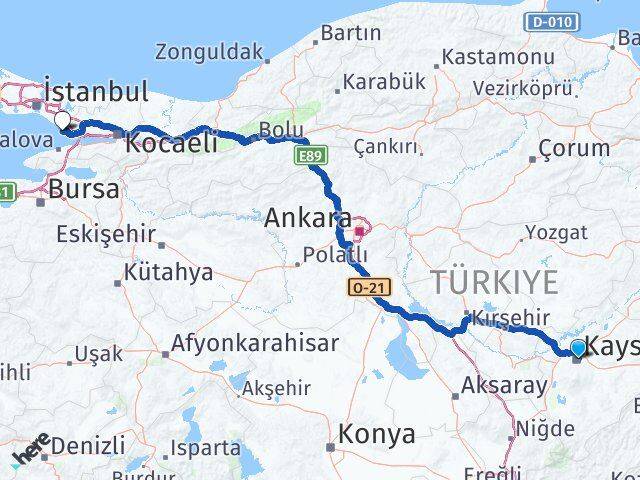 Kayseri Tuzla İstanbul Arası Kaç Km - Yol Haritası