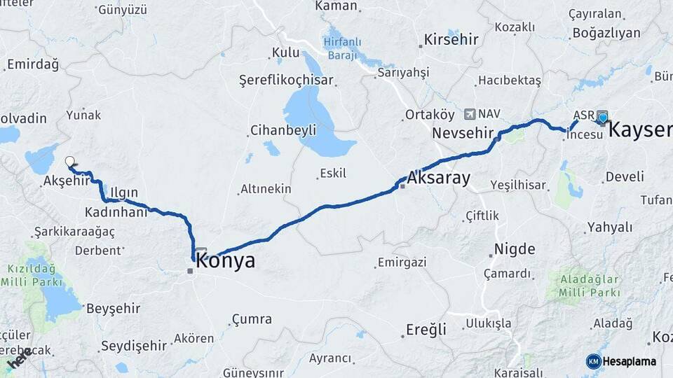 Kayseri Tuzlukçu Konya Arası Kaç Km - Yol Haritası