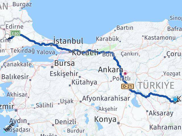 Kayseri Uzunköprü Edirne Arası Kaç Km - Yol Haritası