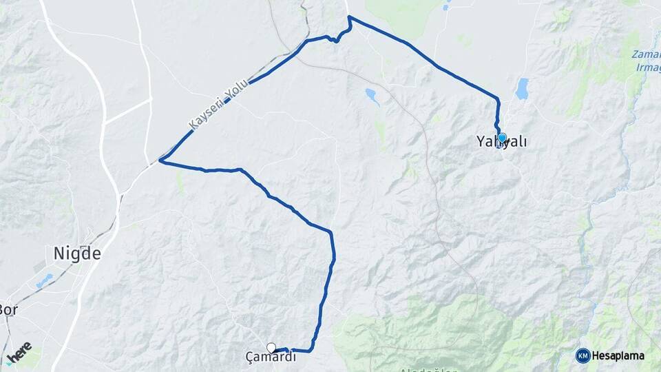 Kayseri Yahyalı Çamardı Niğde Arası Kaç Km - Yol Haritası