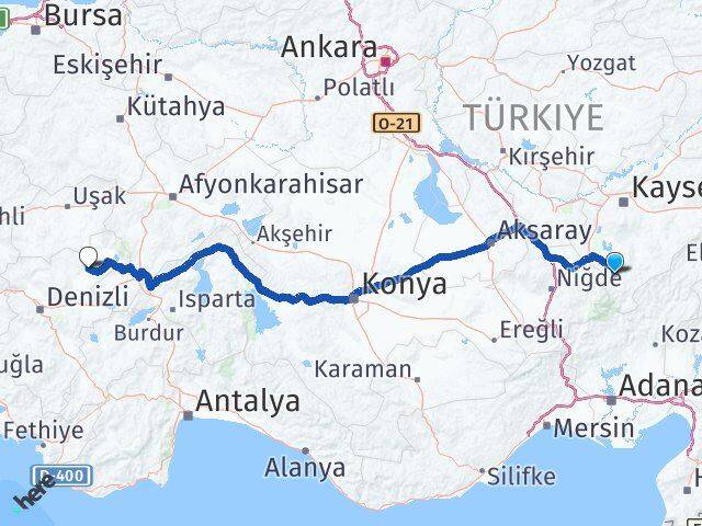 Kayseri Yahyalı Çivril Denizli Arası Kaç Km - Yol Haritası