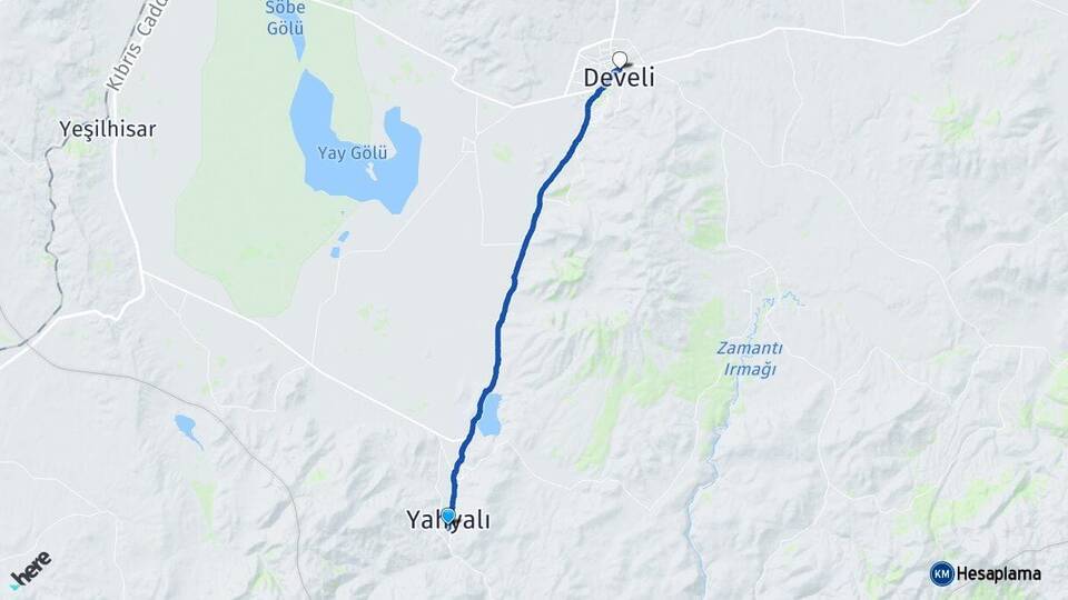 Kayseri Yahyalı Develi Arası Kaç Km - Yol Haritası