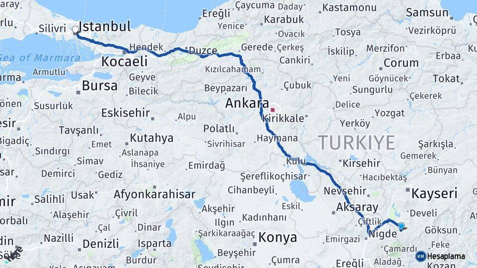 Kayseri Yahyalı İstanbul Arası Kaç Km - Yol Haritası