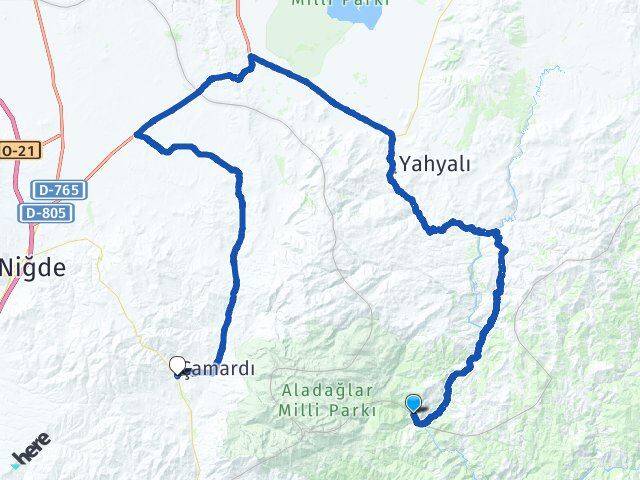 Kayseri Yahyalı Kapuzbaşı Çamardı Niğde Arası Kaç Km - Yol Haritası