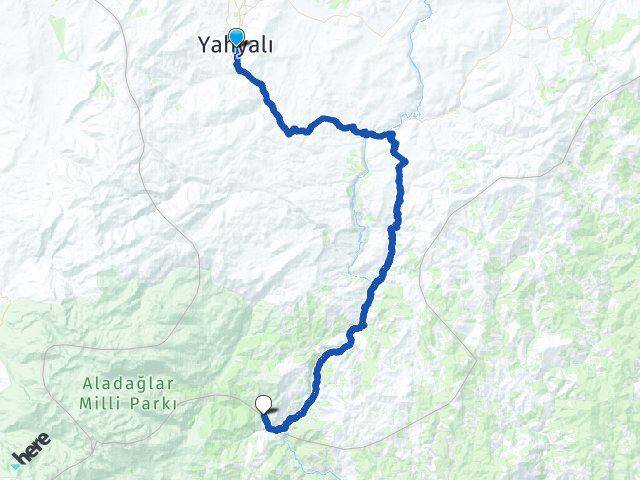 Kayseri Yahyalı Kapuzbaşı Yahyalı Arası Kaç Km - Yol Haritası
