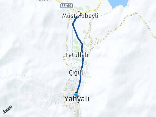 Kayseri Yahyalı Mustafabeyli Yahyalı Arası Kaç Km - Yol Haritası
