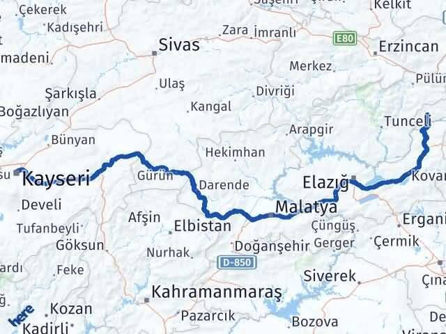 Kayseri Yayladere Bingöl Arası Kaç Km - Yol Haritası