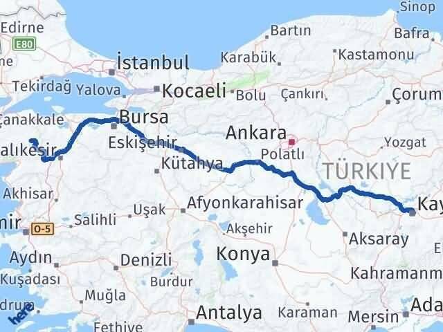 Kayseri Yenice Çanakkale Arası Kaç Km - Yol Haritası