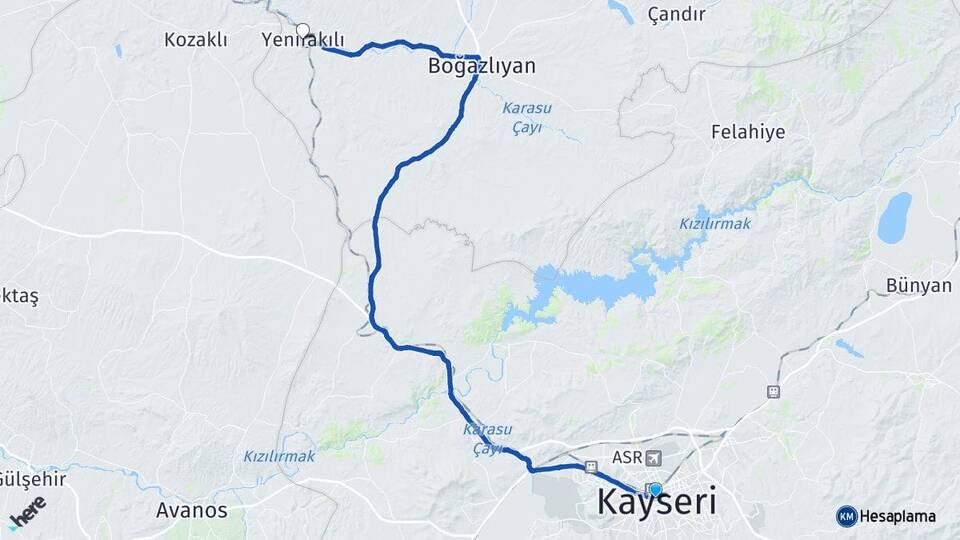 Kayseri Yenifakılı Yozgat Arası Kaç Km - Yol Haritası