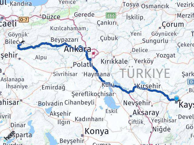 Kayseri Yenipazar Bilecik Arası Kaç Km - Yol Haritası