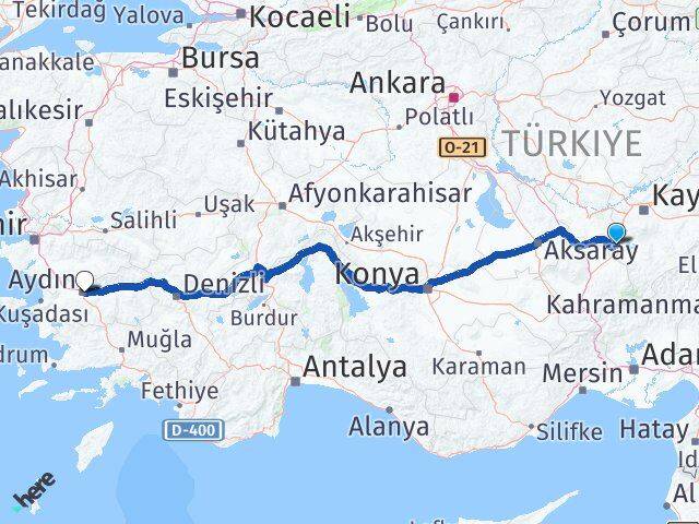 Kayseri Yeşilhisar Aydın Arası Kaç Km - Yol Haritası