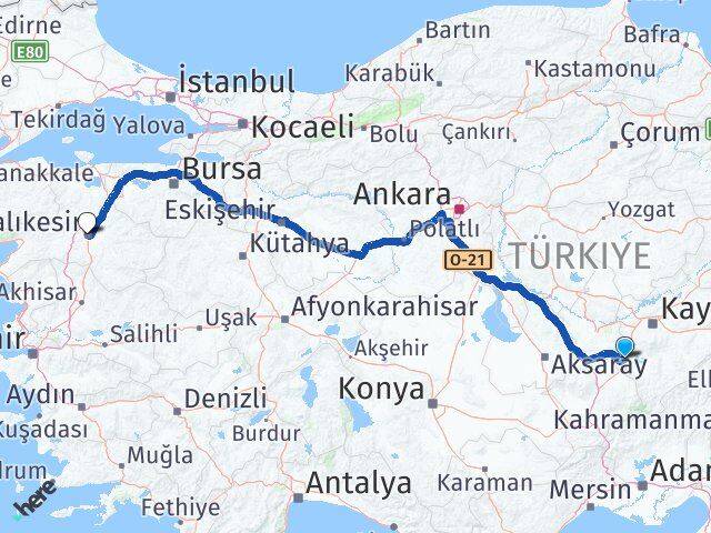 Kayseri Yeşilhisar Balıkesir Arası Kaç Km - Yol Haritası