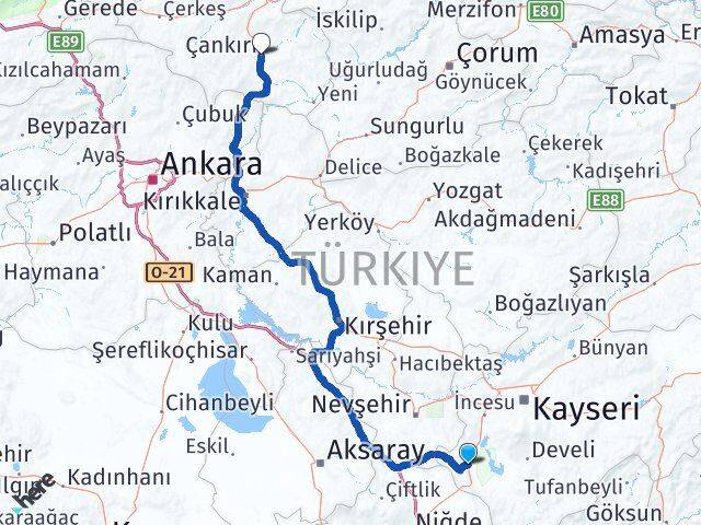 Kayseri Yeşilhisar Çankırı Arası Kaç Km - Yol Haritası