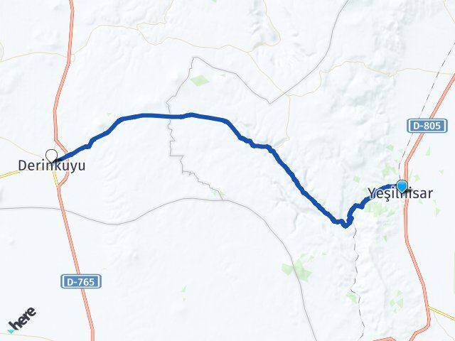 Kayseri Yeşilhisar Derinkuyu Nevşehir Arası Kaç Km - Yol Haritası