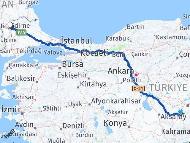 Kayseri Yeşilhisar Edirne Arası Kaç Km - Yol Haritası