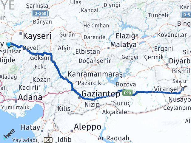 Kayseri Yeşilhisar Mardin Arası Kaç Km - Yol Haritası