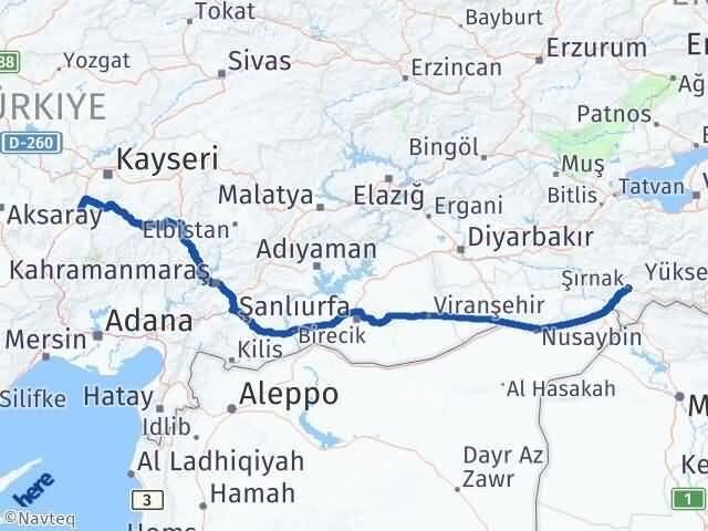 Kayseri Yeşilhisar Şırnak Arası Kaç Km - Yol Haritası