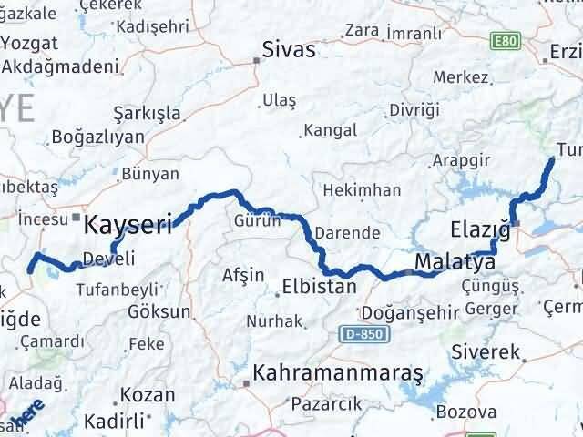 Kayseri Yeşilhisar Tunceli Arası Kaç Km - Yol Haritası
