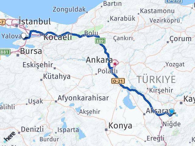 Kayseri Yeşilhisar Yalova Arası Kaç Km - Yol Haritası