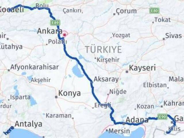 Kilis Akyazı Sakarya Arası Kaç Km - Yol Haritası