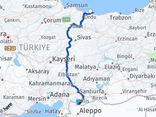Kilis Altınordu Arası Kaç Km - Yol Haritası