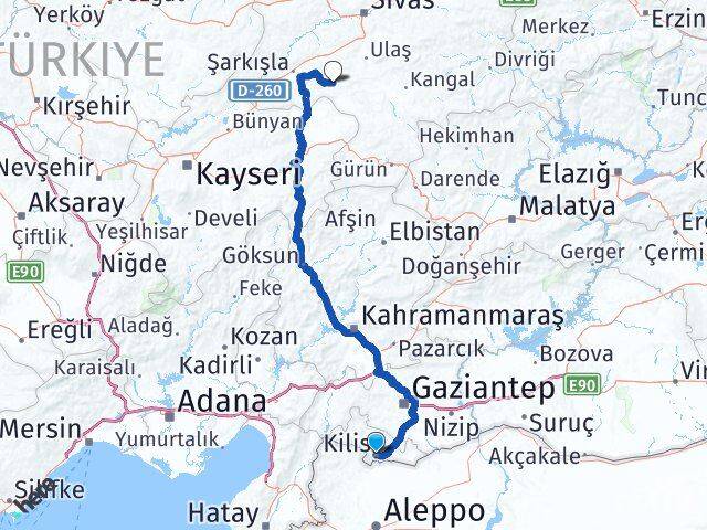 Kilis Altınyayla Sivas Arası Kaç Km - Yol Haritası