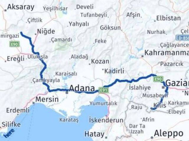 Kilis Altunhisar Niğde Arası Kaç Km - Yol Haritası