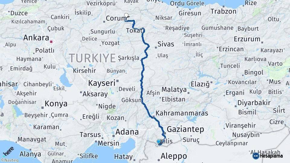 Kilis Amasya Arası Kaç Km - Yol Haritası
