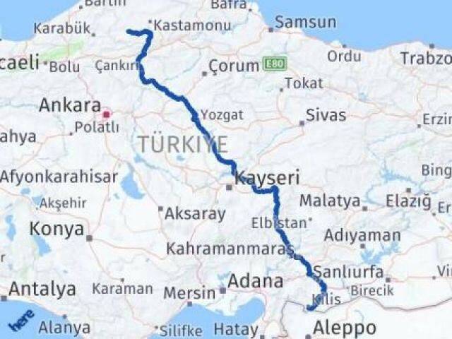 Kilis Araç Kastamonu Arası Kaç Km - Yol Haritası