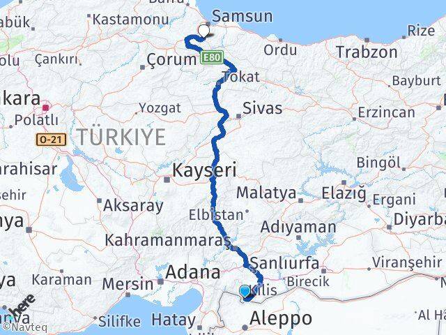 Kilis Asarcık Samsun Arası Kaç Km - Yol Haritası