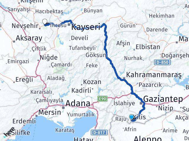 Kilis Avanos Nevşehir Arası Kaç Km - Yol Haritası