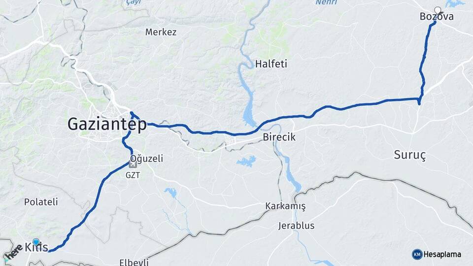 Kilis Bozova Şanlıurfa Arası Kaç Km - Yol Haritası
