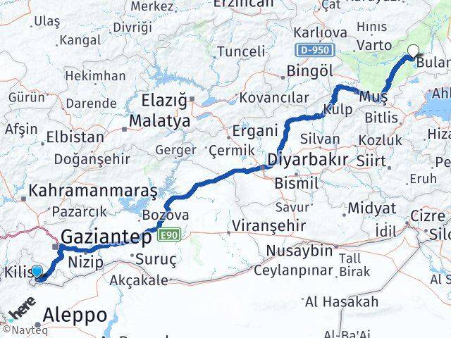 Kilis Bulanık Muş Arası Kaç Km - Yol Haritası