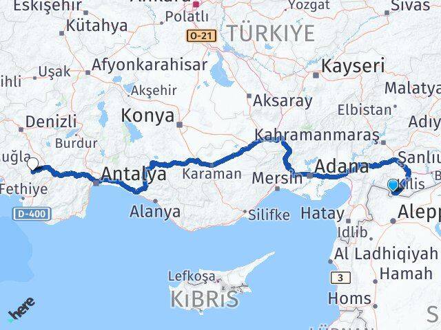 Kilis Çameli Denizli Arası Kaç Km - Yol Haritası