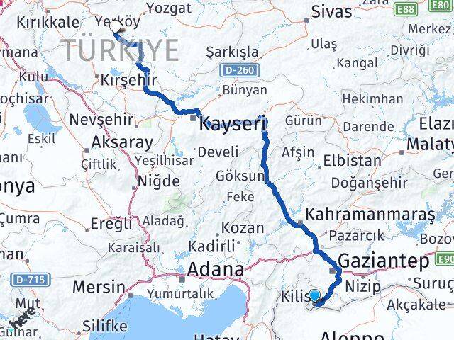 Kilis Çiçekdağı Kırşehir Arası Kaç Km - Yol Haritası