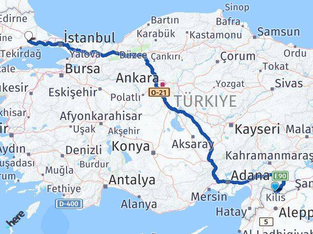 Kilis Çorlu Tekirdağ Arası Kaç Km - Yol Haritası
