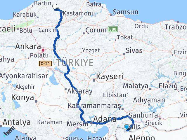 Kilis Daday Kastamonu Arası Kaç Km - Yol Haritası