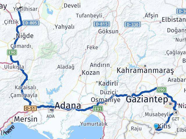 Kilis Derinkuyu Nevşehir Arası Kaç Km - Yol Haritası