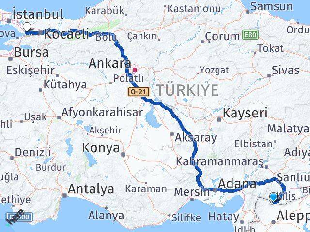 Kilis Dilovası Kocaeli Arası Kaç Km - Yol Haritası