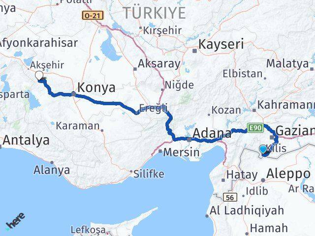 Kilis Doğanhisar Konya Arası Kaç Km - Yol Haritası