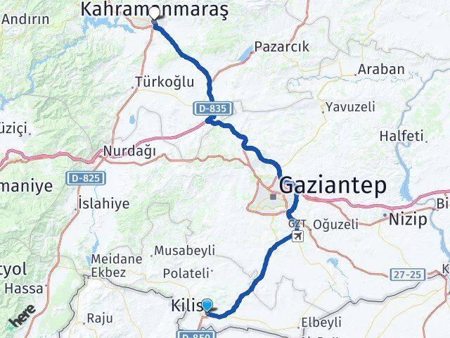 Kilis Dulkadiroğlu Kahramanmaraş Arası Kaç Km - Yol Haritası