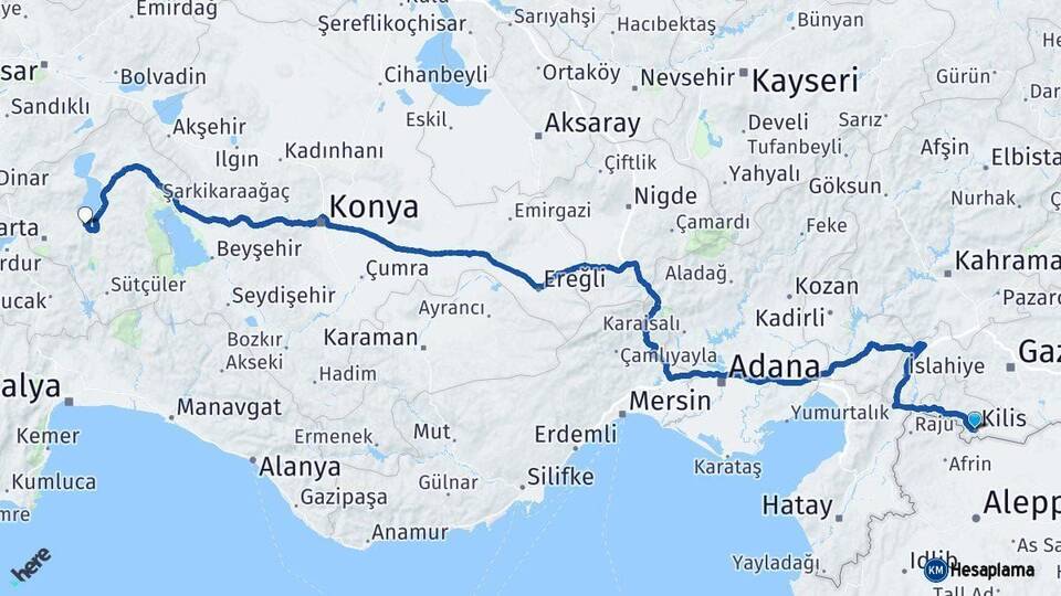 Kilis Eğirdir Isparta Arası Kaç Km - Yol Haritası