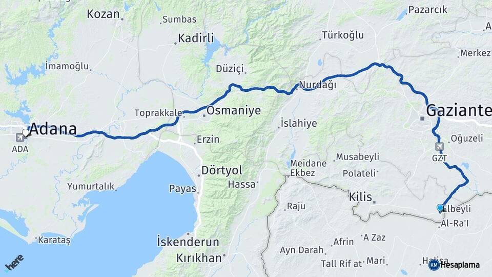 Kilis Elbeyli Adana Arası Kaç Km - Yol Haritası