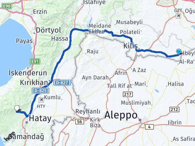 Kilis Elbeyli Antakya Hatay Arası Kaç Km - Yol Haritası