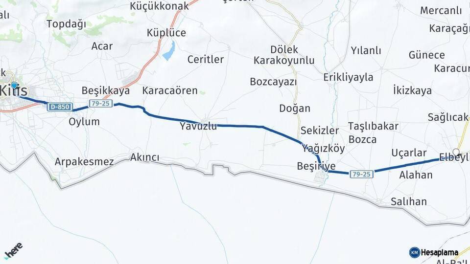 Kilis Elbeyli Arası Kaç Km - Yol Haritası