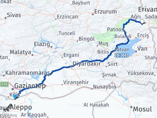 Kilis Elbeyli Diyadin Ağrı Arası Kaç Km - Yol Haritası