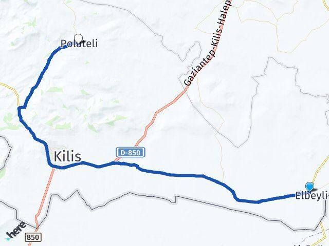 Kilis Elbeyli Polateli Arası Kaç Km - Yol Haritası